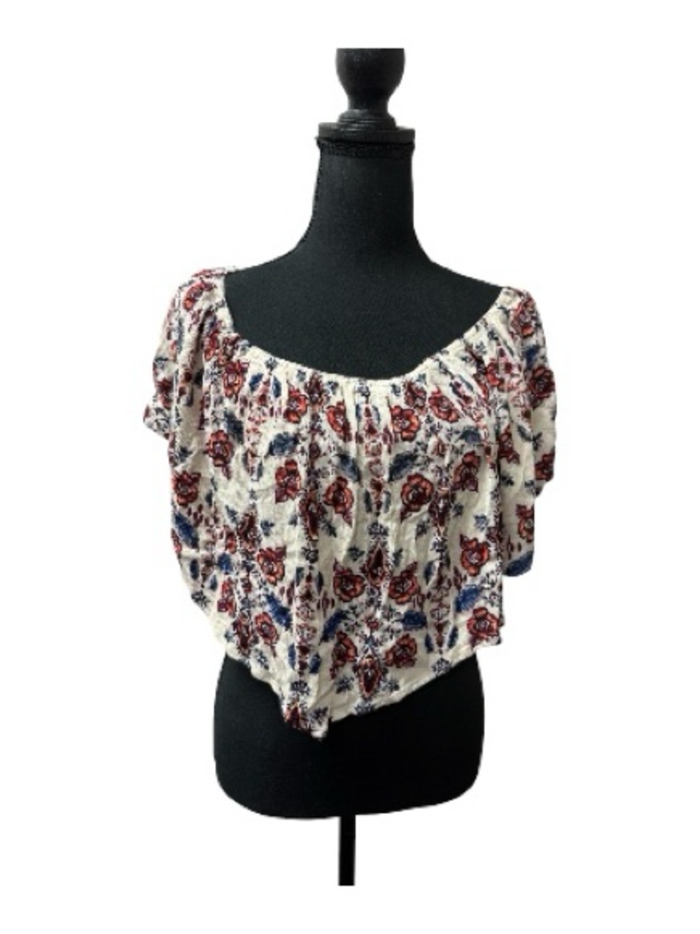Living Doll Boho Floral Off Shoulder Top Medium Cream Brick Smocked Cute